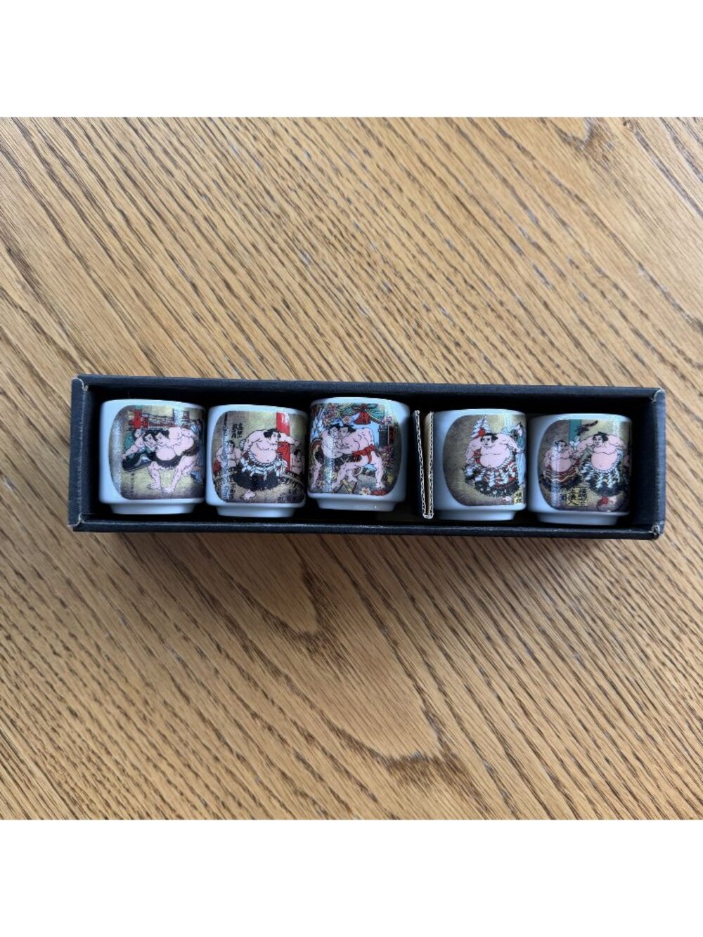 Set of 5 Sumo Wrestler Saki Cups Japan In Box